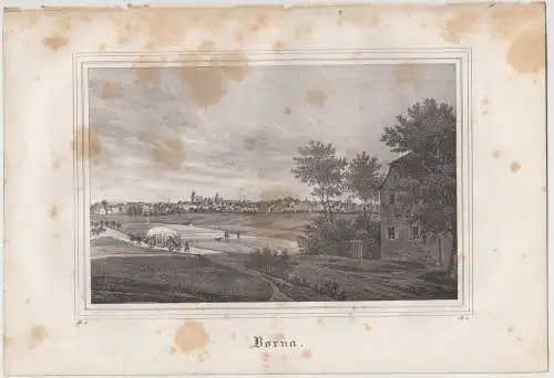 Lithografie: Borna, um 1836, Eduard Pietzsch & Comp, Ansicht, Grafik, Saxonia