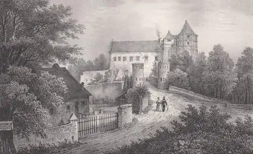 Lithografie: Schloss Scharfenberg, um 1836, Eduard Pietzsch & Comp, Ansicht