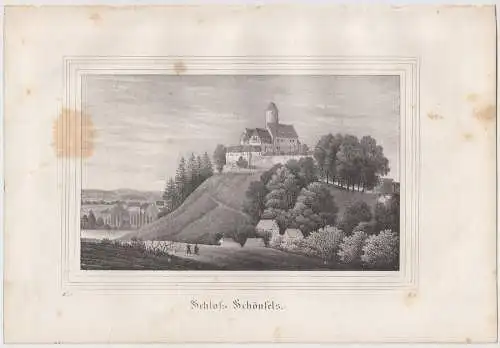 Lithografie: Schloss Schönfels, um 1836, Eduard Pietzsch & Comp, Ansicht, Grafik