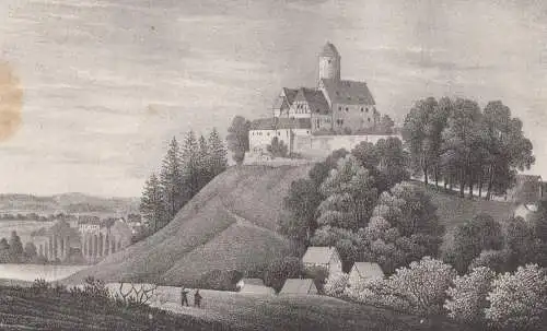 Lithografie: Schloss Schönfels, um 1836, Eduard Pietzsch & Comp, Ansicht, Grafik