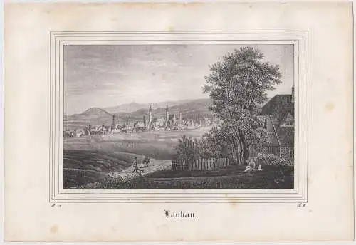 Lithografie: Lauban, um 1836, Eduard Pietzsch & Comp, Grafik, Ansicht, Saxonia