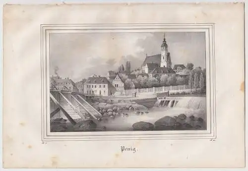 Lithografie: Penig, um 1836, Eduard Pietzsch & Comp, Ansicht, Grafik, Saxonia