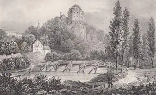 Lithografie: Schloss Wolkenburg, 1836, Eduard Pietzsch & Comp, Ansicht, Grafik