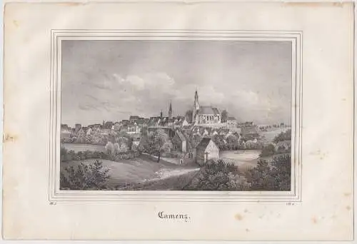 Lithografie: Camenz, 1836, Eduard Pietzsch & Comp, Grafik, Ansicht, Kamenz