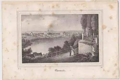 Lithografie: Chemnitz, um 1836, Eduard Pietzsch & Comp, Ansicht, Grafik, Saxonia