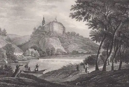 Lithografie: Schloss Sachsenburg, 1836, Eduard Pietzsch & Comp, Ansicht, Grafik