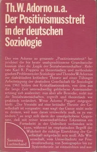 Buch: Der Positivismusstreit in der deutschen Soziologie, Th. W. Adorno. 1976