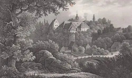 Lithografie: Lohmen, 1836, Eduard Pietzsch & Comp, Saxonia, Grafik, Ansicht