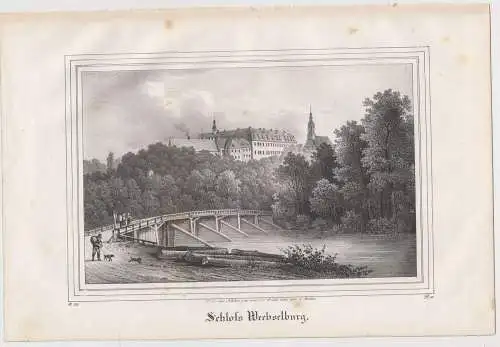 Lithografie: Schloss Wechselburg, 1836, Eduard Pietzsch & Comp, Saxonia, Grafik