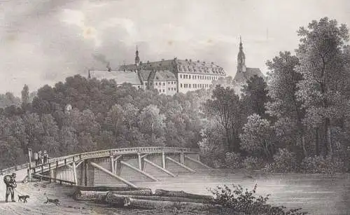 Lithografie: Schloss Wechselburg, 1836, Eduard Pietzsch & Comp, Saxonia, Grafik