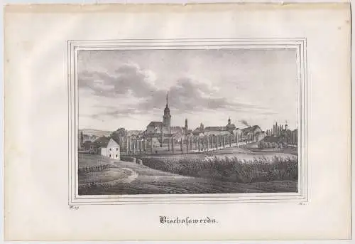 Lithografie: Bischofswerda, um 1836, Eduard Pietzsch & Comp, Saxonia, Ansicht,