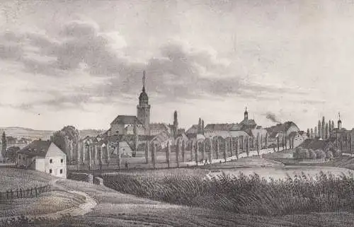 Lithografie: Bischofswerda, um 1836, Eduard Pietzsch & Comp, Saxonia, Ansicht,
