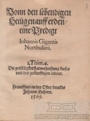 Buch: Vonn den lebendigen Heiligen auff erden / eine Predigt, Gigas, Johannes
