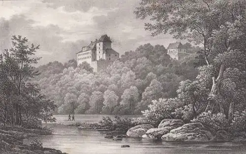 Lithografie: Schloss Bieberstein, 1836, Eduard Pietzsch & Comp, Saxonia, Grafik