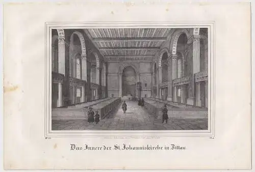 Lithografie: Das Innere der St. Johanniskirche in Zittau, 1836, Eduard Pietzsch