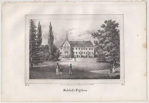 Lithografie: Schloss Güthra, um 1836, Eduard Pietzsch & Comp, Ansicht, Grafik