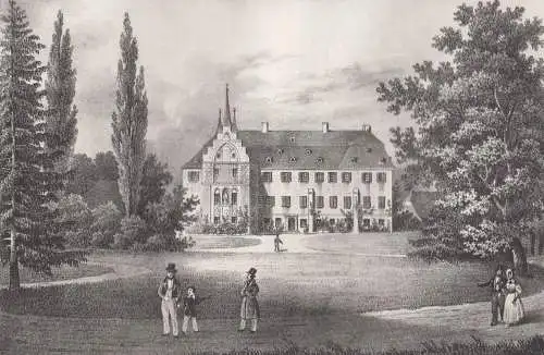 Lithografie: Schloss Güthra, um 1836, Eduard Pietzsch & Comp, Ansicht, Grafik