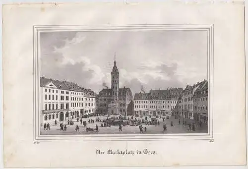Lithografie: Der Marktplatz in Gera, um 1836, Eduard Pietzsch & Comp, Saxonia