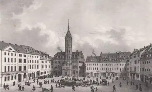 Lithografie: Der Marktplatz in Gera, um 1836, Eduard Pietzsch & Comp, Saxonia