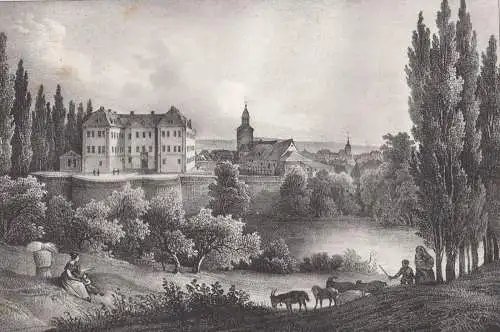 Lithografie: Schloss Unter-Oppurg, 1836, Eduard Pietzsch & Comp, Ansicht, Grafik