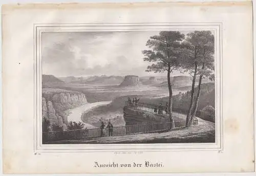 Lithografie: Aussicht von der Bastei, um 1836, Eduard Pietzsch & Comp, Saxonia