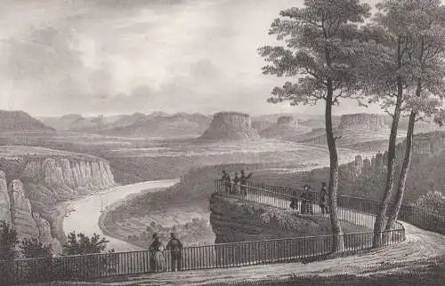 Lithografie: Aussicht von der Bastei, um 1836, Eduard Pietzsch & Comp, Saxonia