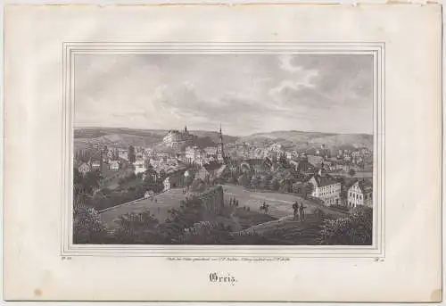 Lithografie: Greiz, um 1836, Eduard Pietzsch & Comp, Ansicht, Grafik, Saxonia