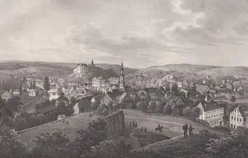 Lithografie: Greiz, um 1836, Eduard Pietzsch & Comp, Ansicht, Grafik, Saxonia