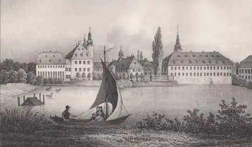 Lithografie: Schloss Blankenhayn, 1836, Eduard Pietzsch & Comp, Ansicht, Grafik