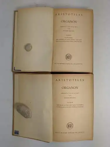 Buch: Organon - Erster und Zweiter Teil, Aristoteles, 1948, Felix Meiner, gut