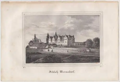 Lithografie: Schloss Wermsdorf, 1836, Eduard Pietzsch, Grafik, Ansicht Saxonia