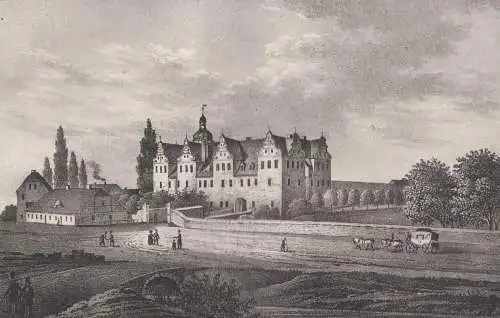 Lithografie: Schloss Wermsdorf, 1836, Eduard Pietzsch, Grafik, Ansicht Saxonia