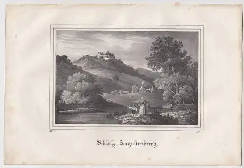 Lithografie: Schloss Augustusburg, um 1836, Eduard Pietzsch, Ansicht, Saxonia
