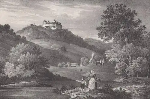 Lithografie: Schloss Augustusburg, um 1836, Eduard Pietzsch, Ansicht, Saxonia