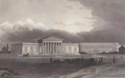 Glyptothek und Pinacothek in München. aus Meyers Universum, Stahlstich. 1850