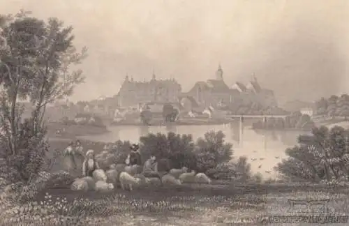 Neuburg in Bayern. aus Meyers Universum, Stahlstich. Kunstgrafik, 1850