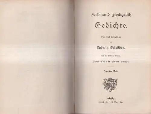 Buch: Gedichte, Ferdinand Freiligrath, Max Hesse, Zwei Teile in einem Bande