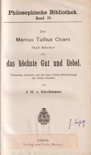 Buch: Über das höchste Gut und Übel, Cicero, Felix Meiner Verlag, gebraucht, gut