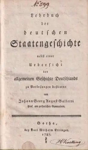Buch: Lehrbuch der deutschen Staatengeschichte, J.G.A. Galletti, 1878, Ettinger