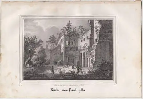 Lithografie: Ruinen von Paulinzella, um 1836, Eduard Pietzsch Grafik, Saxonia