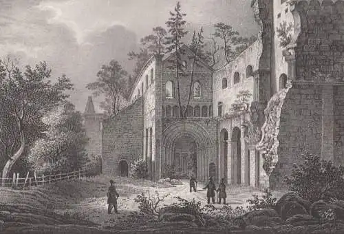 Lithografie: Ruinen von Paulinzella, um 1836, Eduard Pietzsch Grafik, Saxonia
