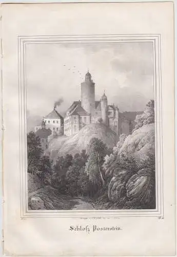 Lithografie: Schloss Posterstein, um 1836, Eduard Pietzsch, Saxonia, Ansicht