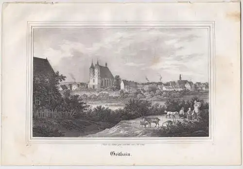 Lithografie: Geithain, um 1836, Eduard Pietzsch & Comp, Grafik, Saxonia, Ansicht