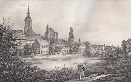 Lithografie: Meerana, 1836, Eduard Pietzsch, Saxonia, Meerane, Grafik, Ansicht