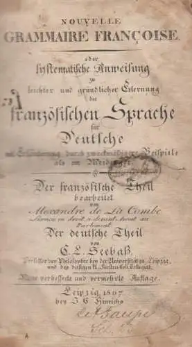 Buch: Nouvelle Grammaire Francoise. de La Combe / Seebaß, 1807,  J. C. Hinrichs