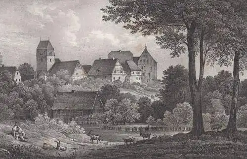 Lithografie: Schloss Kaufungen, 1836, Eduard Pietzsch & Comp, Saxonia, Ansicht