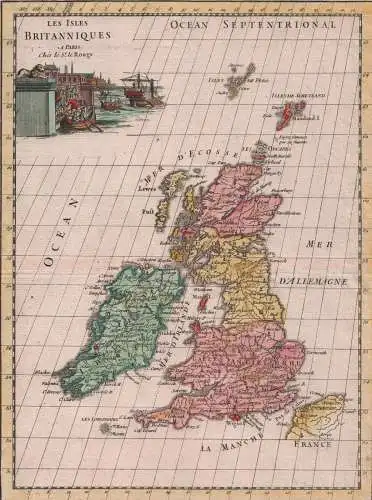 Kupferstich: Les Isles Britanniques, Le Rouge, George Louis. Kunstgrafik, 1744