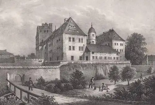 Lithografie: Schloss Osterstein in Zwickau, um 1836, Eduard Pietzsch, Saxonia