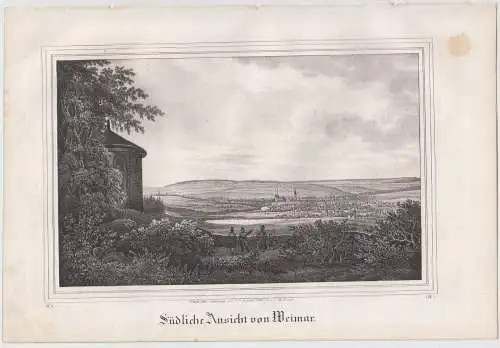 Lithografie: Südliche Ansicht von Weimar, 1836, Eduard Pietzsch, Saxonia, Grafik