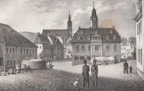 Lithografie: Der Marktplatz in Schneeberg, um 1836, Eduard Pietzsch, Saxonia